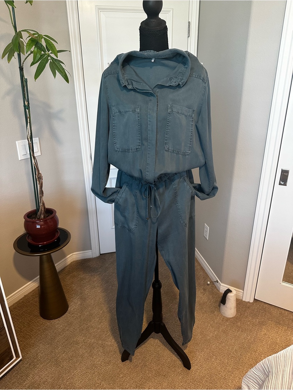 Young Fabulous & Broke Washed Teal Utility Jumpsuit